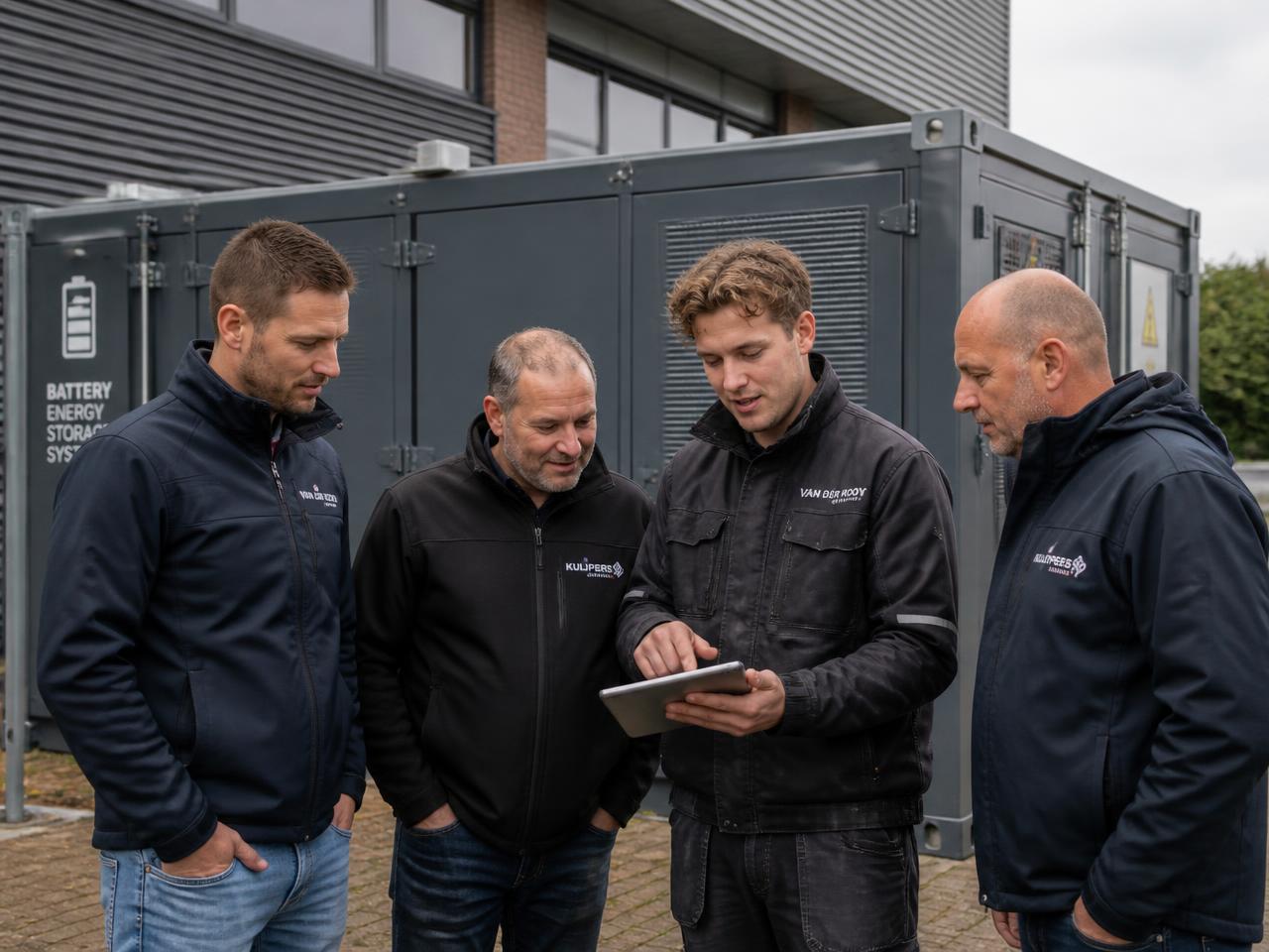 Ondernemers in overleg rond een tafel op een bedrijventerrein